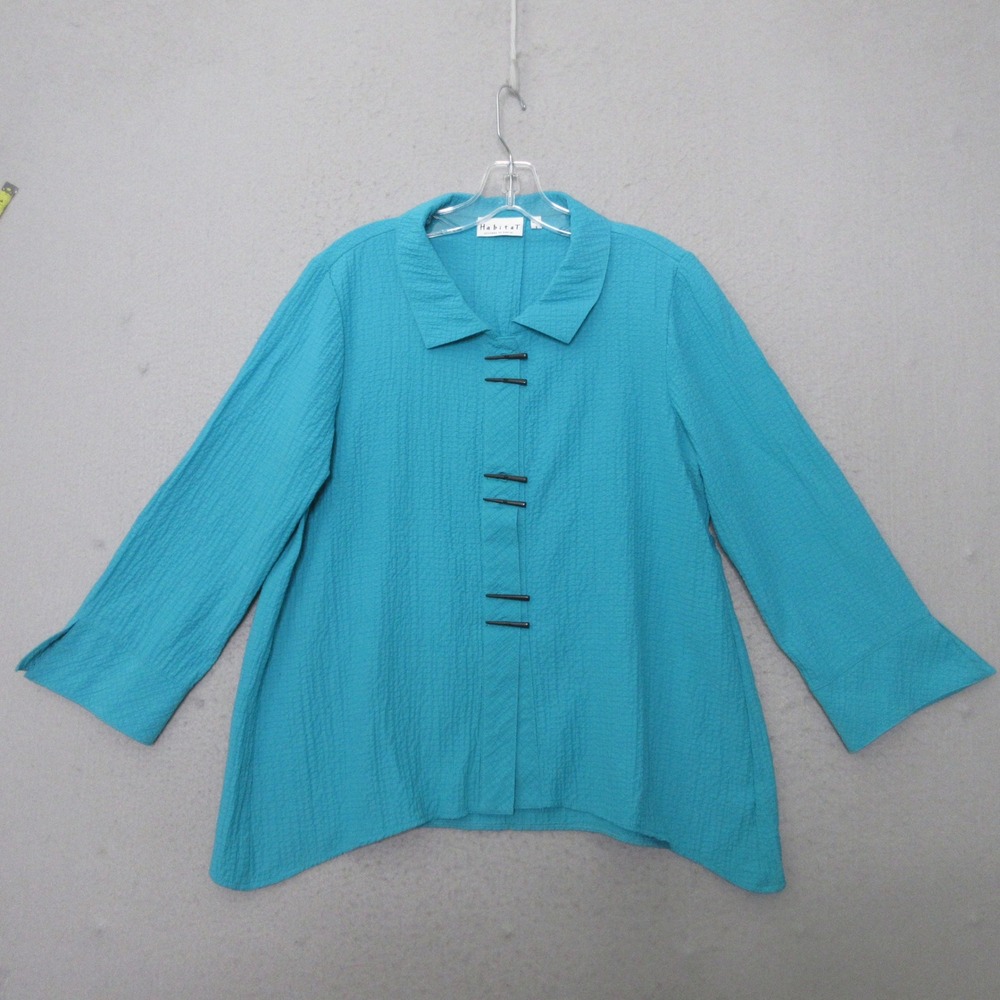 Habitat Clothes to Live In Top Tunic Blue Toggle Button Artsy Textured Lagenlook